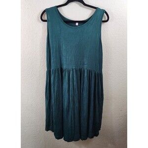 New Showmall Womens 2X Green Sleeveless Round Neck Dress With Pockets